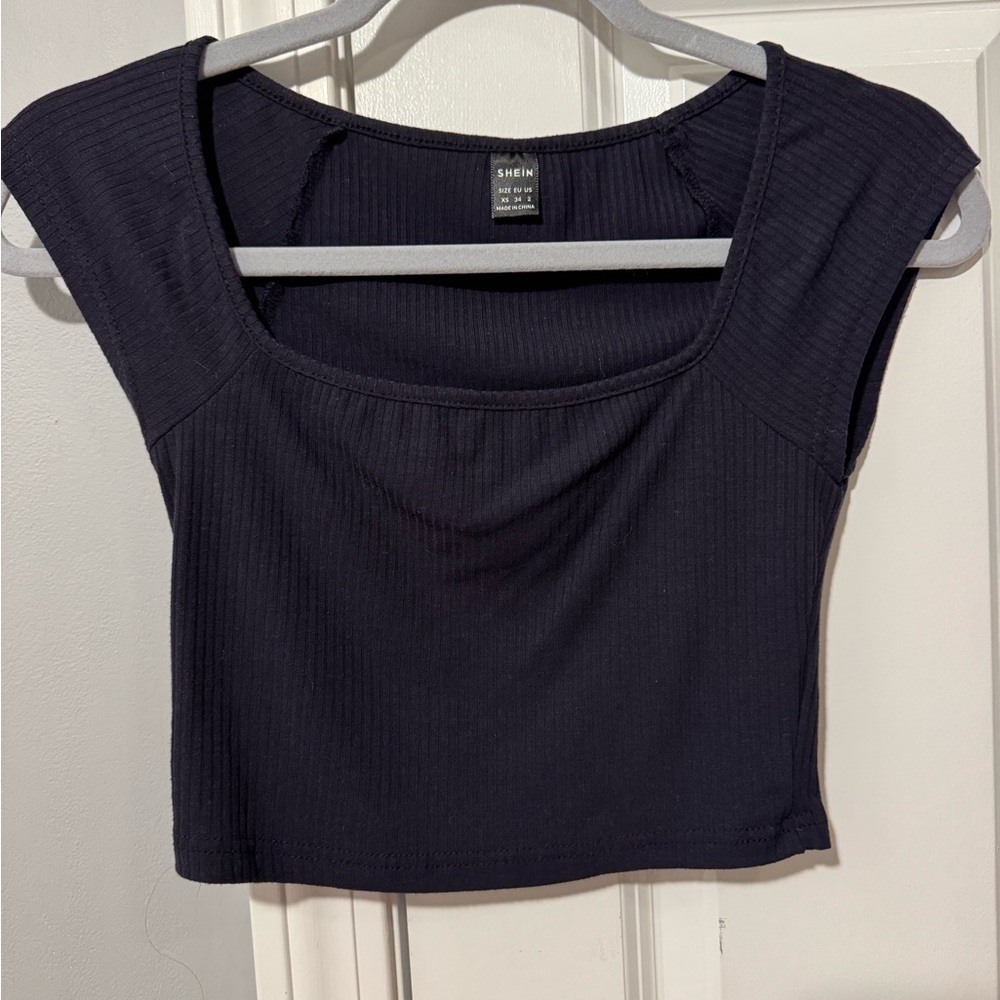 SHEIN Black Ribbed Cap Sleeve Top